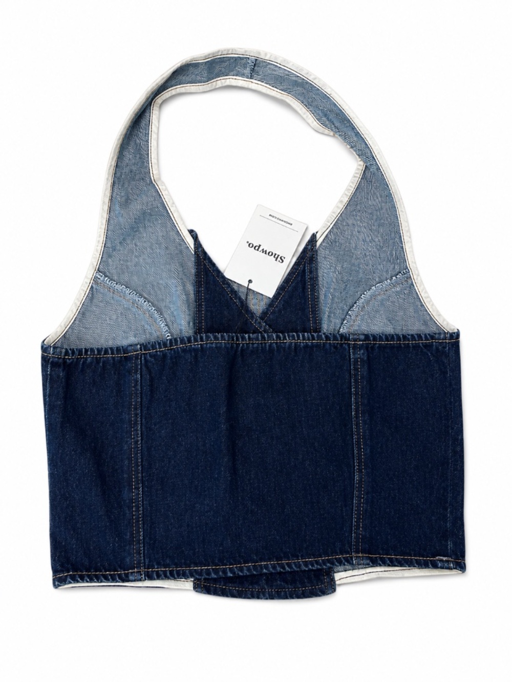 NWT WALTON VEST Halter Neck Button Down Crop Recycled Denim Vest In Indigo Wash - Picture 3 of 3